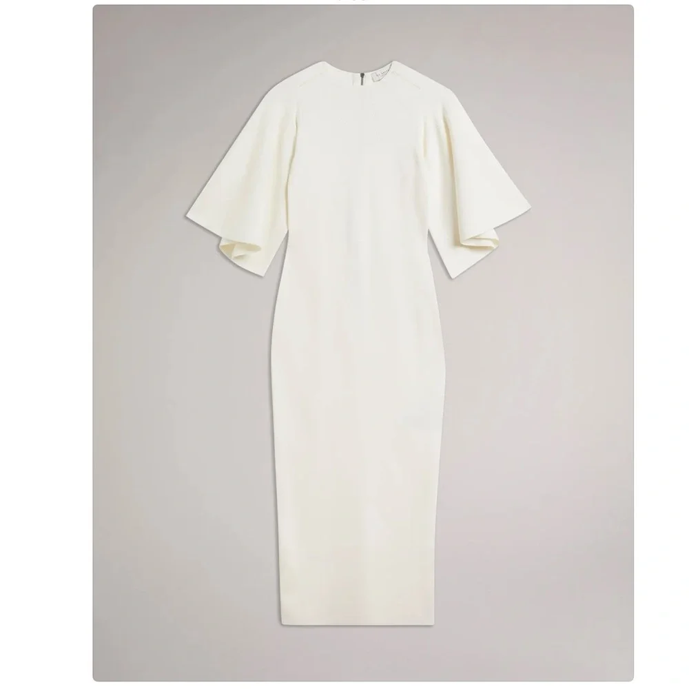 New - Ted Baker London Lounia Fluted Sleeve Body-Con Dress in White Size 1 - Picture 5 of 16
